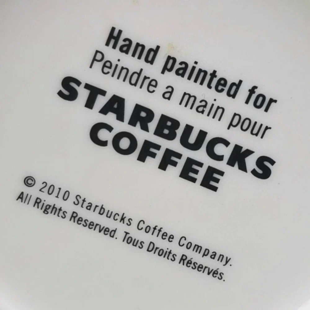 Starbucks 2010 White Christmas‎ Mug Red Holly Berries Embossed Ceramic Cup 16 oz